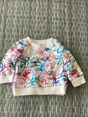 Nordstrom Baby Cream Sweatshirt with Multicolor Scribble Faces 3 Months